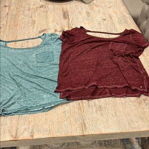 American Eagle Outfitters Blue Crop Tee with Cut Out